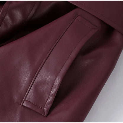 Fashion PU Leather Long Overcoats With Belt Women Luxury Lapel Button Oversize Jackets Female 2025 Autumn High Street Outerwear