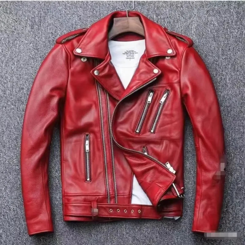 Men's Leather Jacket Fashionable Casual Coat Motorcycle Style Regular Cut Chinese Brand Stock AE New Autumn Winter Collection