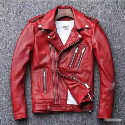 Men's Leather Jacket Fashionable Casual Coat Motorcycle Style Regular Cut Chinese Brand Stock AE New Autumn Winter Collection