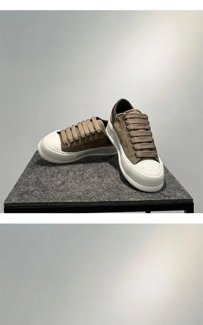 Leather board shoes new lace-up low-top trendy thick-soled versatile sports and leisure shoes