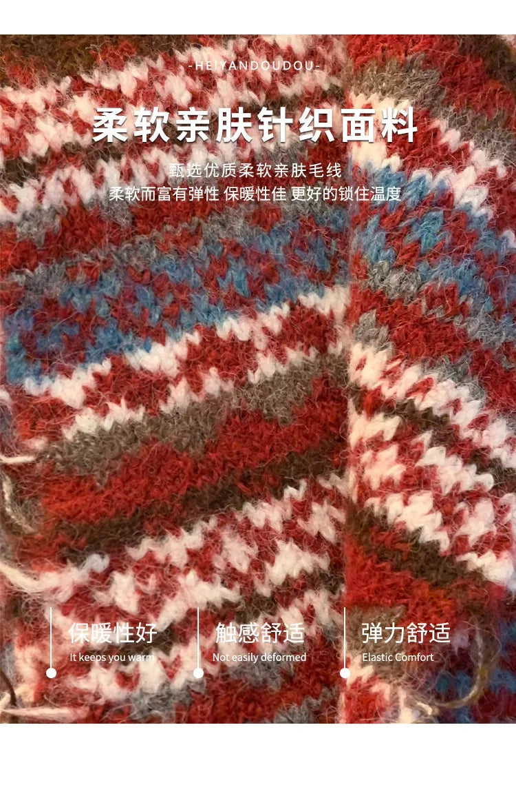 Women's Winter Scarf Sweet Style Warm Scarf Knitted Wool Scarf  Winter High End Retro Thickened Warm Woolen Scarf Fashion Scarf
