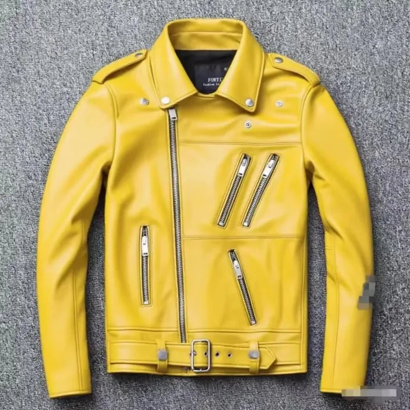 Men's Leather Jacket Fashionable Casual Coat Motorcycle Style Regular Cut Chinese Brand Stock AE New Autumn Winter Collection