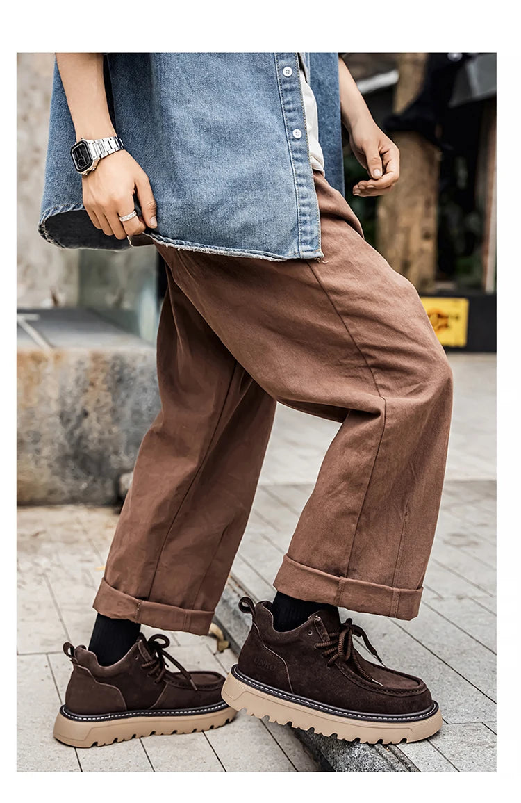 Men's luxury suede leather shoes lace up comfortable ankle boots classic retro leather boots outdoor sports and leisure shoes