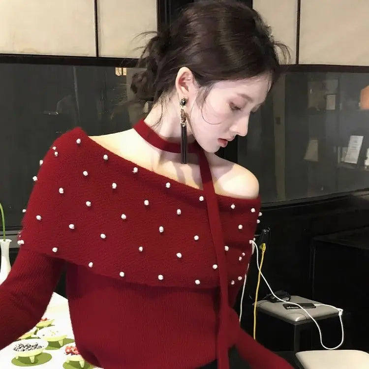 Christmas Winter Sweet Red Knitted Sweaters Women Y2k Harajuku Korean Fashion Pullovers Casual Long Sleeve Elegant Jumpers