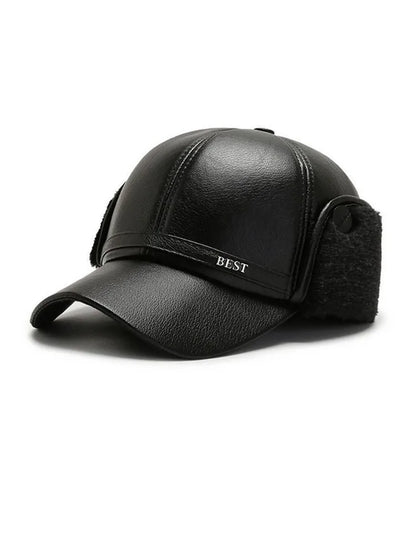 Men's Casual Cuffed Soft Leather Baseball Cap for Middle-Aged and Elderly, Warm for Winter
