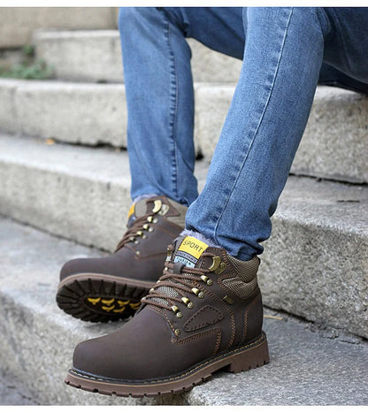 Genuine Leather Men Boots Casual Work Shoes Brown Luxury Brand Autumn Winter Handmade Fashion Male Ankle Boots Bot