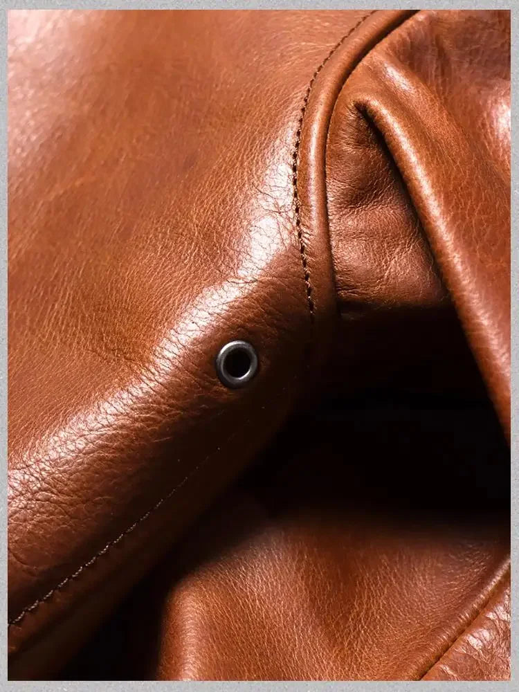 New Classical A-2 Oil Wax Cowhide Men's Genuine Leather Jacket Luxury Brown Excape Bomber Rider  Motorcycle Real Leather Coats