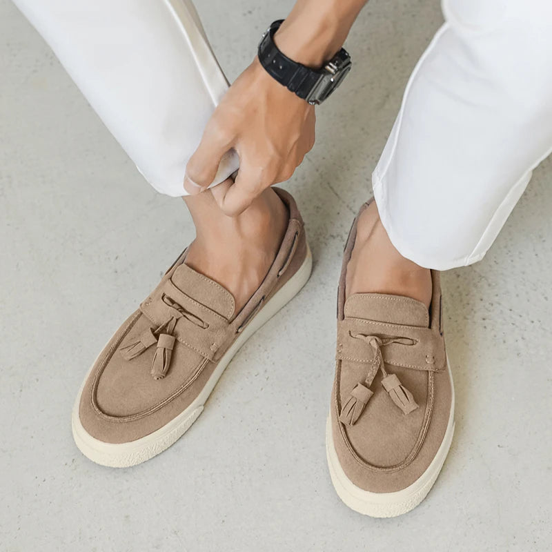 Suede Leather Handmade Loafers Leisure Walk Male Casual Shoes New Design Casual Slip on Flats Versatile Driving Shoes Moccasins