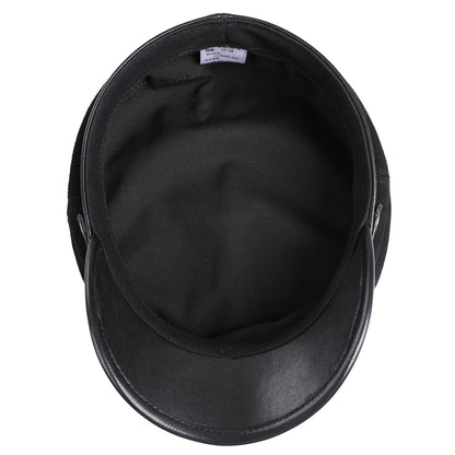 BOONJOVIA 100% Genuine Suede Leather Unisex Classic British Flat Top Cap-Military Army Style Sailo Hat-Breton Fiddler Hat