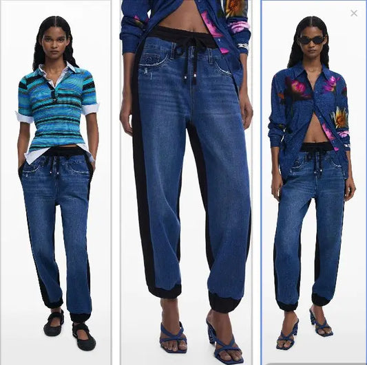 Spanish export original single patchwork sporty and casual loose skinny women's jeans