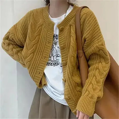 Ladies Sweaters Winter Button Kawaii Knitted Top For Women Yellow Cute Cardigan Designer Y2k Fashion Korea Korean Luxury Jumper