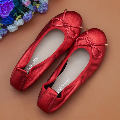 2024 Women Leather Breathable Ladies Comfortable Ballet Flats Driving Shoe Fashion Slip on Shallow Loafers Office Flat Boat Shoe