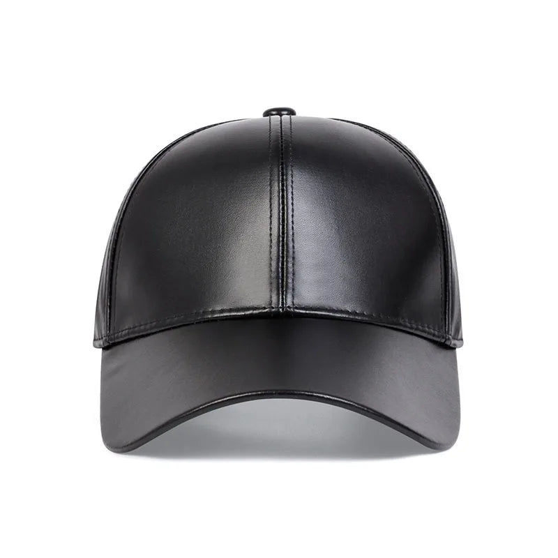 PU leather baseball cap spring and autumn men's solid color leather sun shading duck tongue cap casual hat