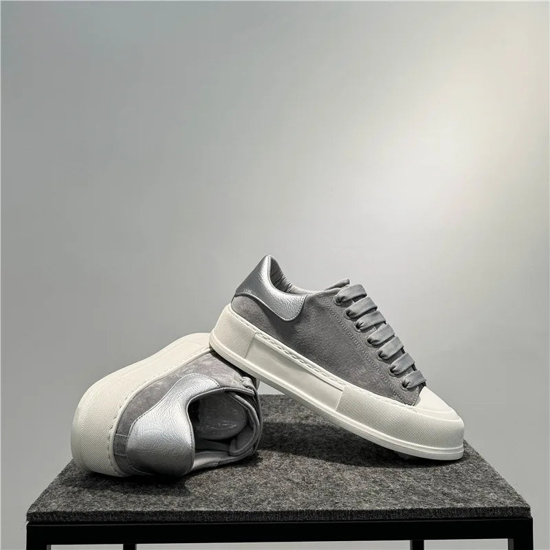 Leather board shoes new lace-up low-top trendy thick-soled versatile sports and leisure shoes