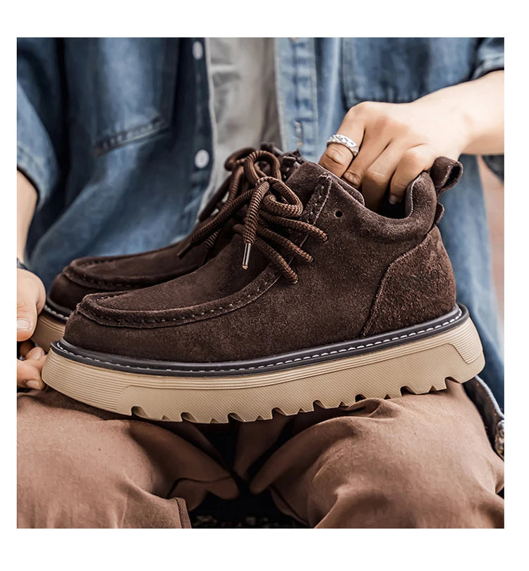 Men's luxury suede leather shoes lace up comfortable ankle boots classic retro leather boots outdoor sports and leisure shoes