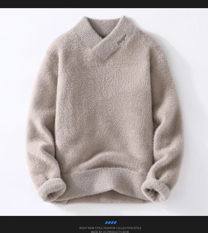Sweaters men 2025 winter korean style mens warm sweater V-neck men sweaters autumn Men's wool pullovers men full size M-XXXL