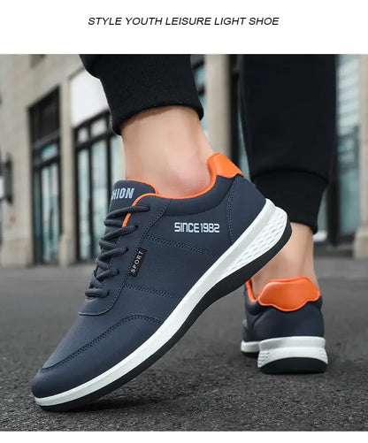 Artificial Leather Men's Casual Shoes Spring Men's Casual Lightweight Sports Shoes Lace Up Flat Shoes Breathable Outdoor Jogging