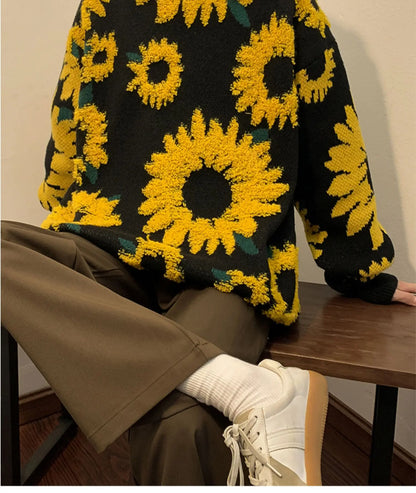 2024 Sweater Winter Sunflower Warm Sweaters  Fashion Male O-Neck Pullovers Sweater Men Loose Casual Sweater Thick Knitted Unisex