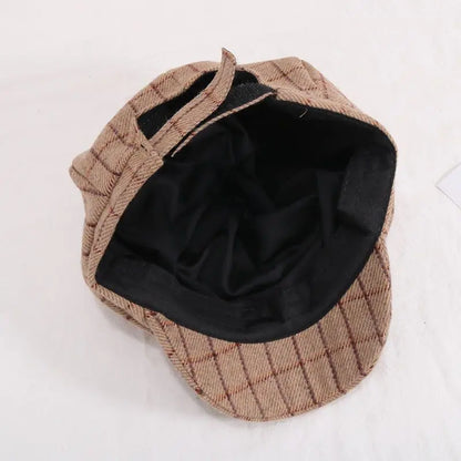 Kids Boys Girls PU Leather Hat 2024 New Arrival Children Princess Retro Beret Cap British Style Plaid Striped Cap Steetwear Hat