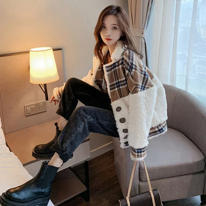 Cold Winter Coat Womens 2025 Coats Fur Jackets Tweed Clothing Heavy Clothes Plaid Outerwear Very Warm Jacket Woman Trend Fleece