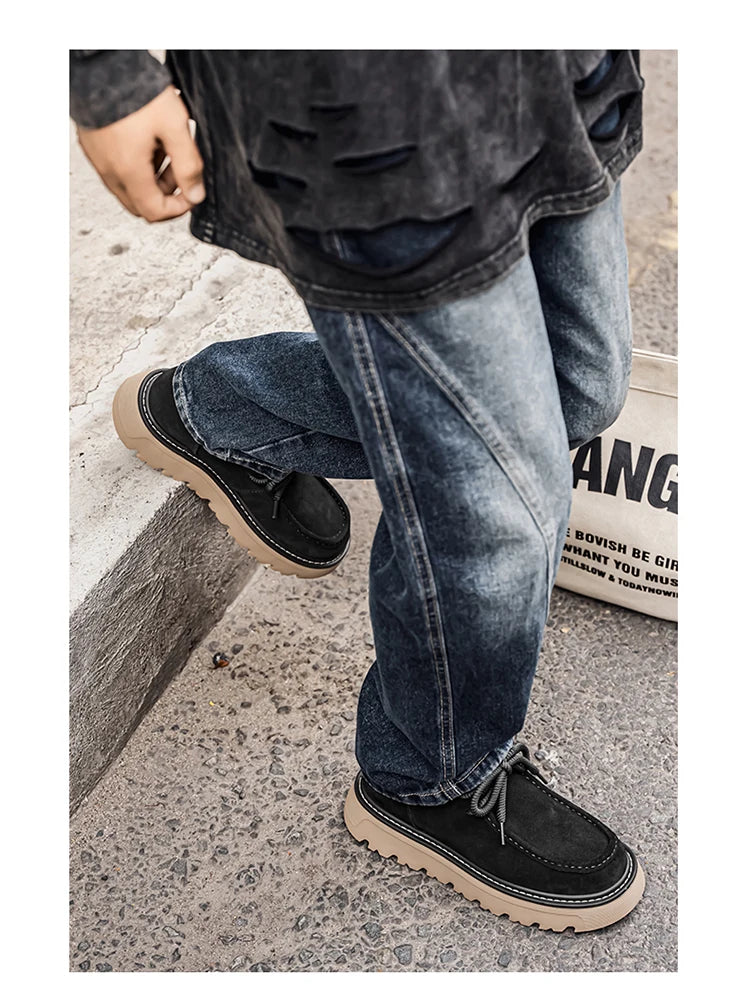 Men's luxury suede leather shoes lace up comfortable ankle boots classic retro leather boots outdoor sports and leisure shoes