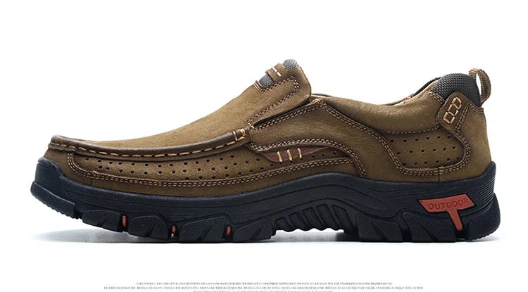 Handmade Leather Men Shoes Casual Outdoor Slip On Loafers Men Leather Shoes Flats Moccasins Walking Shoes Non-Slip Dropshipping