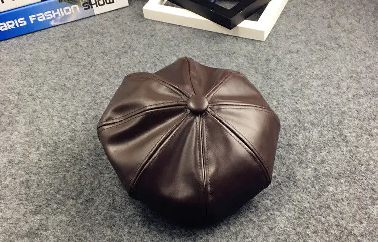 Kids Boys Girls PU Leather Hat 2024 New Arrival Children Princess Retro Beret Cap British Style Plaid Striped Cap Steetwear Hat