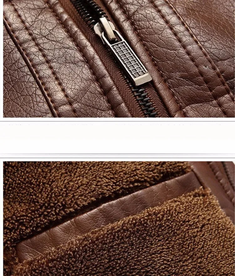 Leather Jacket Men Coats 2024 Brand High Quality PU Outerwear Men Business Winter Faux Fur Male Jacket Fleece
