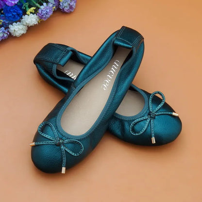 2024 Women Leather Breathable Ladies Comfortable Ballet Flats Driving Shoe Fashion Slip on Shallow Loafers Office Flat Boat Shoe