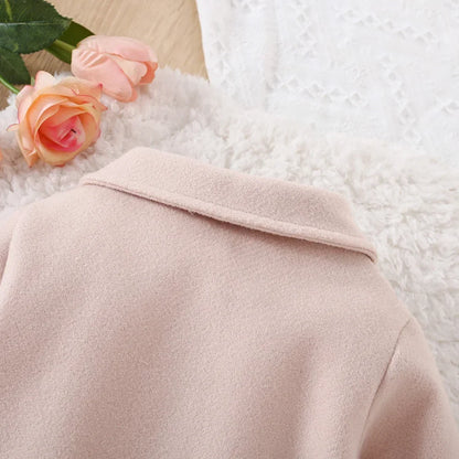 Winter New Girls Sweater Coat Solid Color Bow Trench Coat Coat All Fashion Warm Coat Button Long Thick Coat