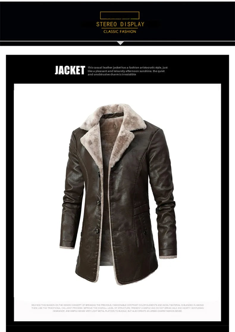 Men Coat Winter Long Leather Jacket Casual Jackets Coats New Faux Leather Vintage Biker Jacket Men Windproof Motorcycle Jacket