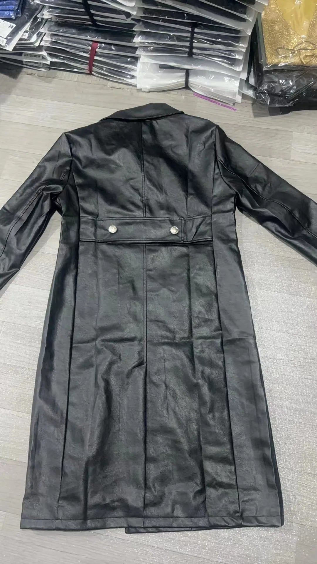 Men Faux Leather Coats Pu Long Coat Splice Double Breasted Turn Down Collar Slim Fit Thick Casual Jackets Autumn Winter