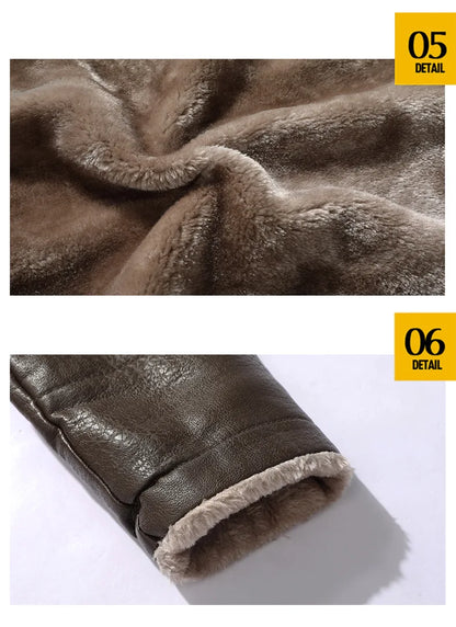 Men's Long Leather Coat PU Jacket for Men Winter Warm Fleece Lined Business Overcoat Trench Mens Outerwear Motorcycle Jacket