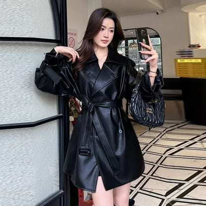 Ladies Fashion Leather Femme Leisure Leather Jacket Spring Autumn Women Faux Leather Coat  ﻿