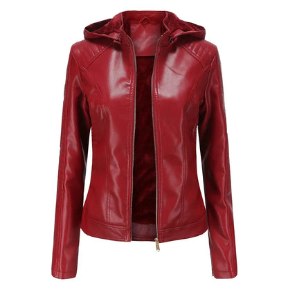 Faux Leather Women Coat Hooded Full Sleeve Slim Fit Solid Sexy Regular Jackets Zipper Casual Splice Coats Thick Warm Jacket