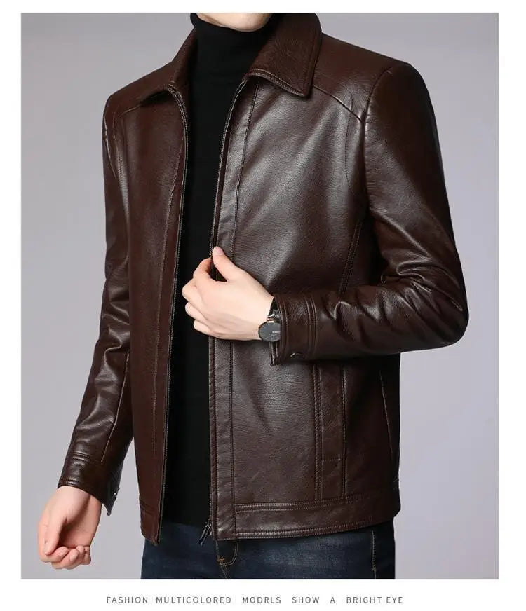 Warmth Thiened Real Leather Jaet Men's Casual Busin Sle eepskin Coat Dad Coat Loose Fit Winter Outerwear