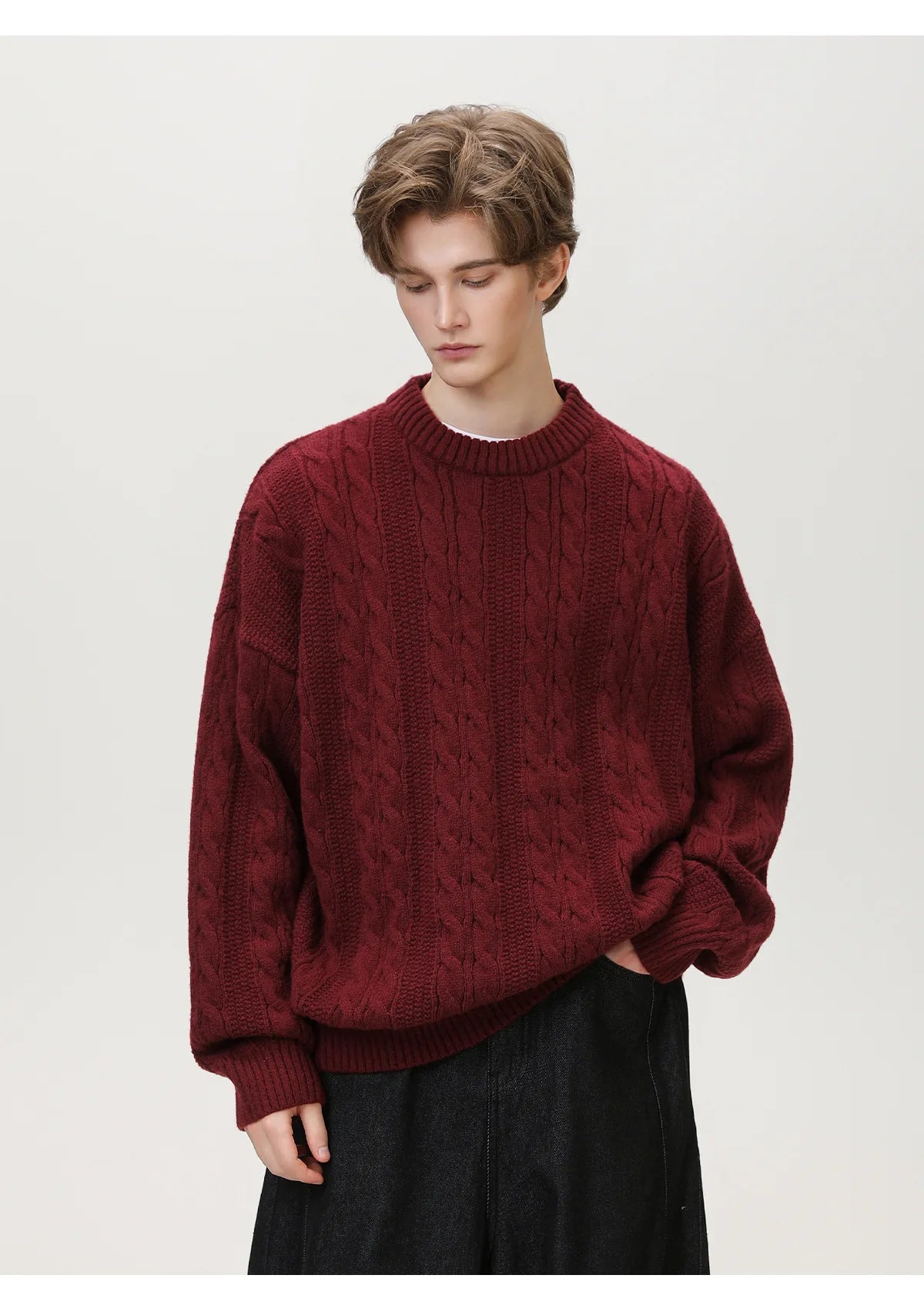 Men Winter Sweaters Men's Thick Twisted Flower Knitted Sweater Autumn Winter Round Neck Pullover Sweater Warm Top Women Sweater