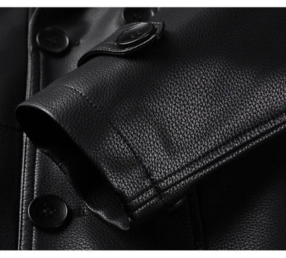 High Quality Knee-Length Men's Leather Overcoat for Autumn & Winter Double Breasted  Business Windbreaker Leather Coats PU-026