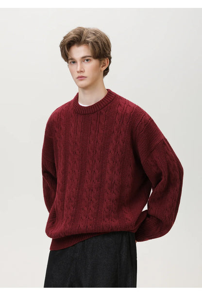 Men Winter Sweaters Men's Thick Twisted Flower Knitted Sweater Autumn Winter Round Neck Pullover Sweater Warm Top Women Sweater