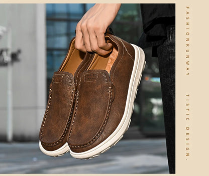 New Leather Men's Loafers Luxury Men Casual Shoes Fashion Lightweight Driving Shoes Breathable Men's Shoes Handmade Flat Shoes