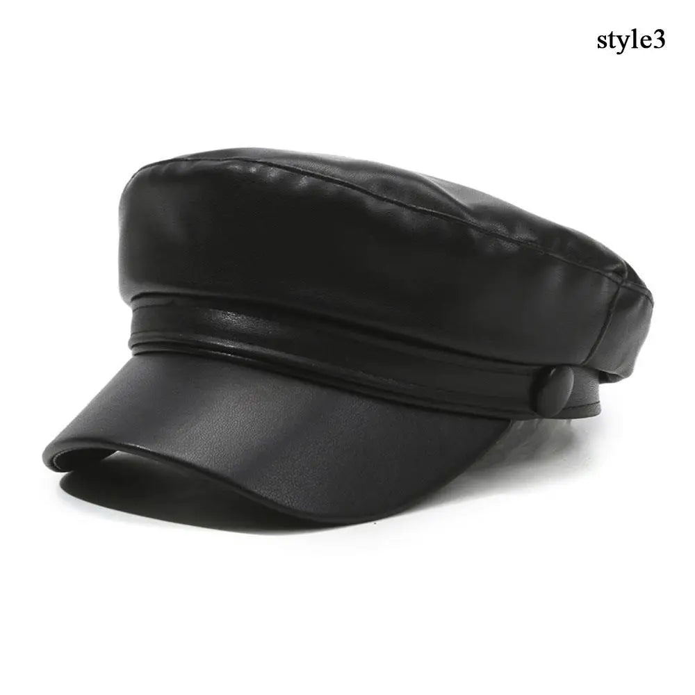 New Women's PU Leather Beret Hat Vintage England Flat Top Newsboy Caps Outdoor Casual Visor Black Artist Fashion Painter Hat