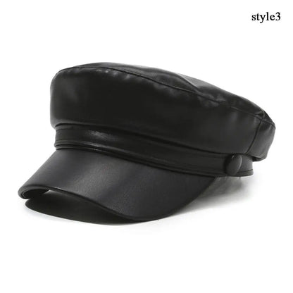 New Women's PU Leather Beret Hat Vintage England Flat Top Newsboy Caps Outdoor Casual Visor Black Artist Fashion Painter Hat