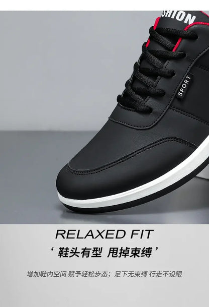 Artificial Leather Men's Casual Shoes Spring Men's Casual Lightweight Sports Shoes Lace Up Flat Shoes Breathable Outdoor Jogging
