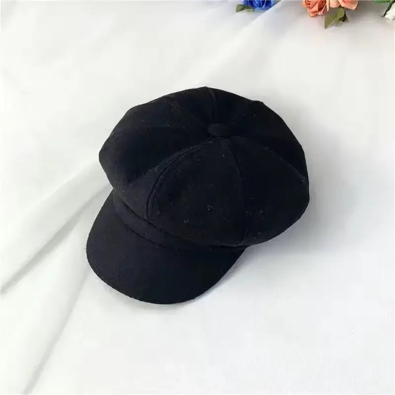 Kids Boys Girls PU Leather Hat 2024 New Arrival Children Princess Retro Beret Cap British Style Plaid Striped Cap Steetwear Hat