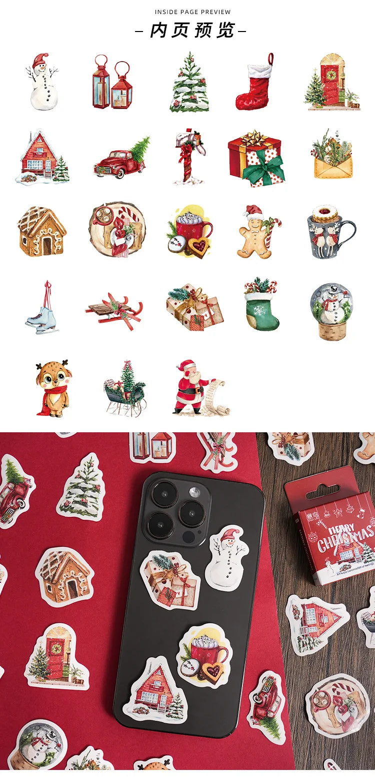45pcs Cute Christmas Stickers Mini Paper Sticker Label INS Aesthetic Kawaii Snowman Stickers Stationery Scrapbooking Material