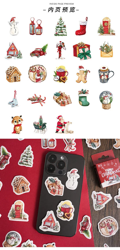 45pcs Cute Christmas Stickers Mini Paper Sticker Label INS Aesthetic Kawaii Snowman Stickers Stationery Scrapbooking Material