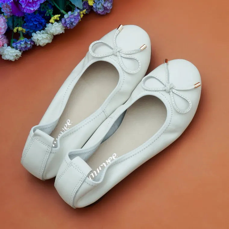 2024 Women Leather Breathable Ladies Comfortable Ballet Flats Driving Shoe Fashion Slip on Shallow Loafers Office Flat Boat Shoe