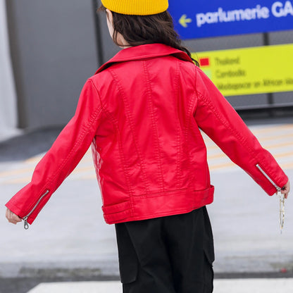 Retro Children's Leather Jacket,Boys Transition Coat,Kids PU Locomotive Wear,Faux Leather Outerwear,Girls Motorcycle Outfits