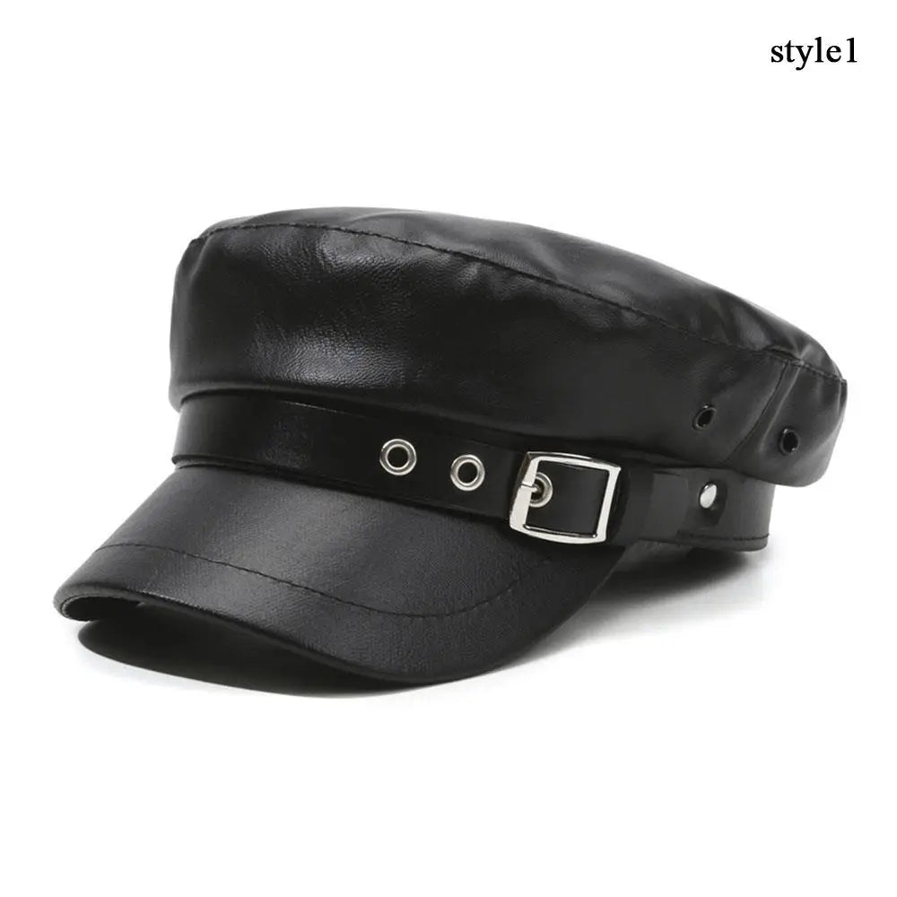 New Women's PU Leather Beret Hat Vintage England Flat Top Newsboy Caps Outdoor Casual Visor Black Artist Fashion Painter Hat