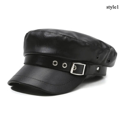 New Women's PU Leather Beret Hat Vintage England Flat Top Newsboy Caps Outdoor Casual Visor Black Artist Fashion Painter Hat